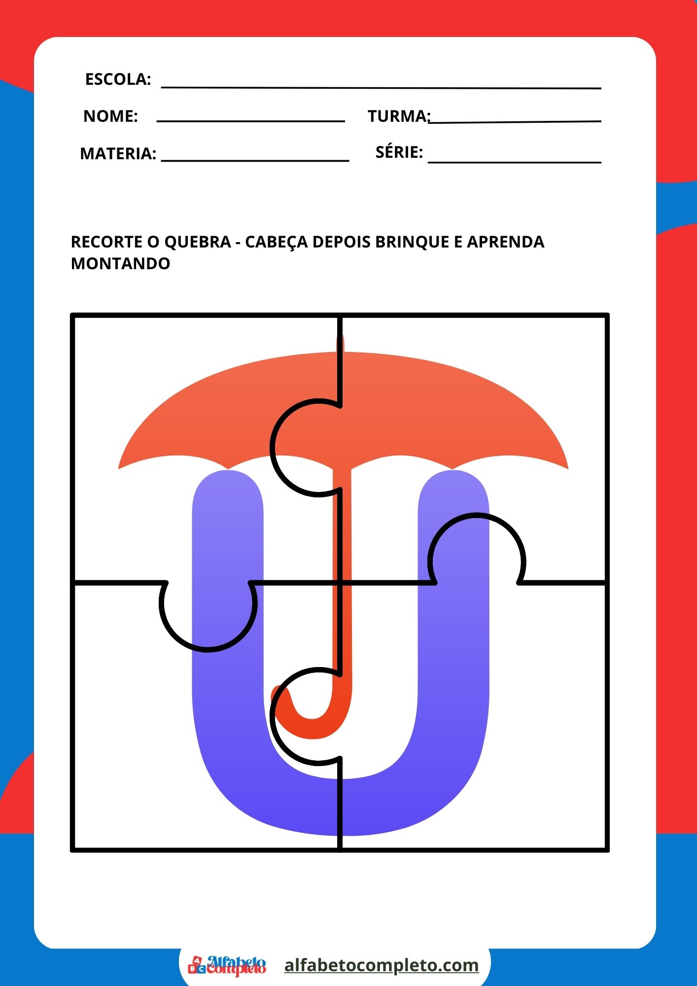 Caderno de Quebra-Cabeças do Alfabeto em Inglês para Imprimir: Aprendizagem Divertida para Crianças