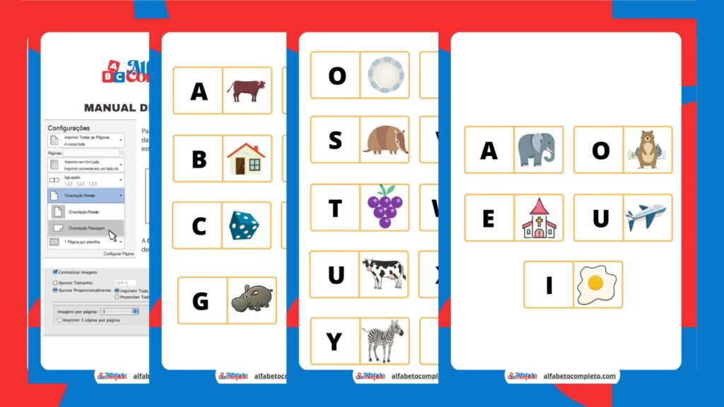 Dominó do Alfabeto e Vogais Ilustrado: Aprendizado divertido para crianças! Jogue, aprenda e explore!