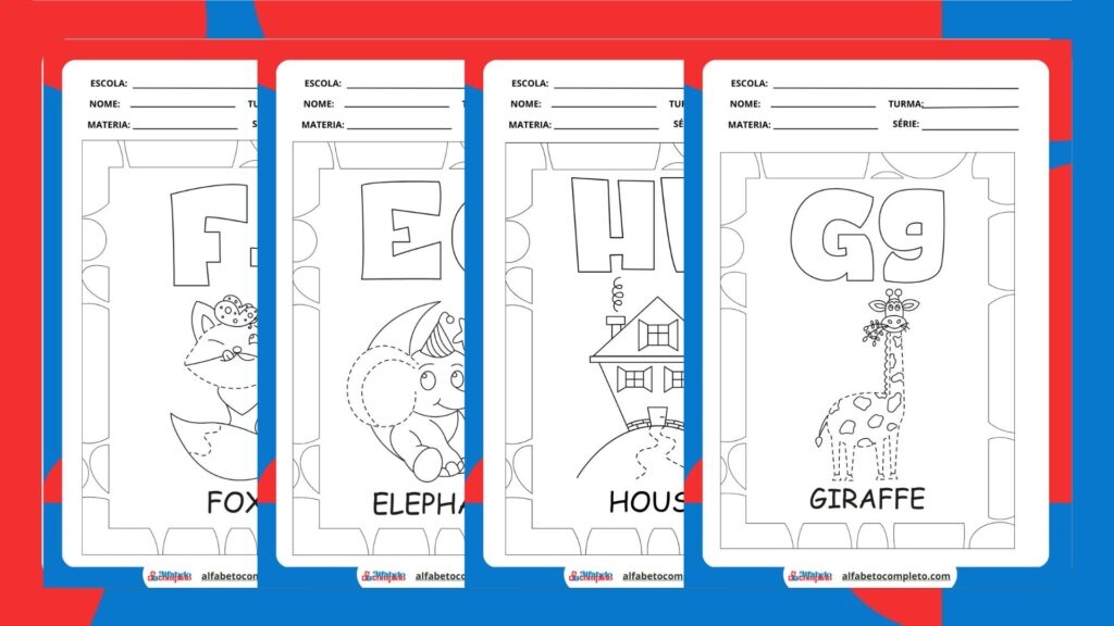 🌟 Caderno de Atividades de Inglês com Alfabeto Ilustrado para Colorir 🌟