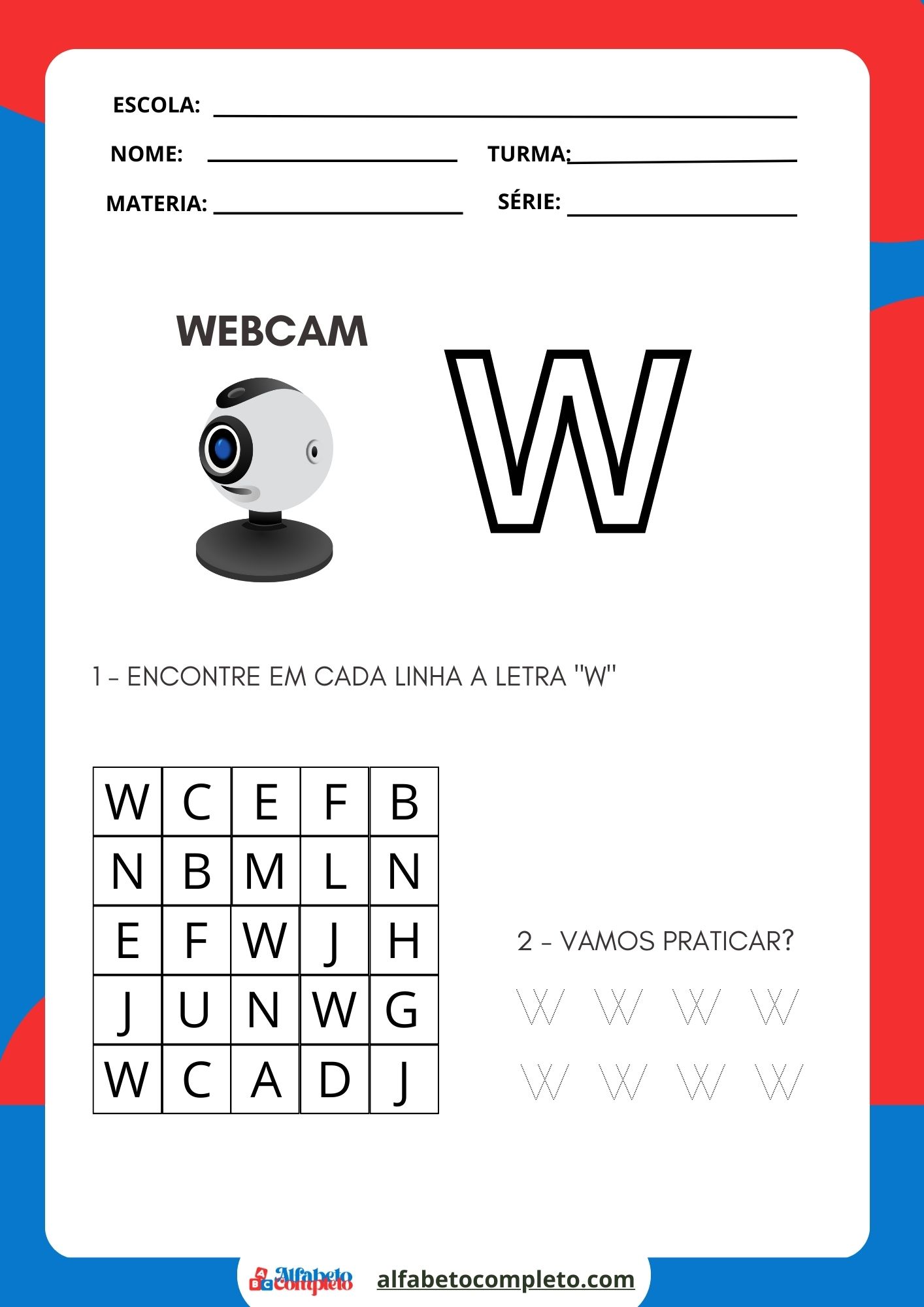 Aproveite o caderno educativo com atividades criativas sobre a letra 'W'. Aprendizado divertido para crianças!