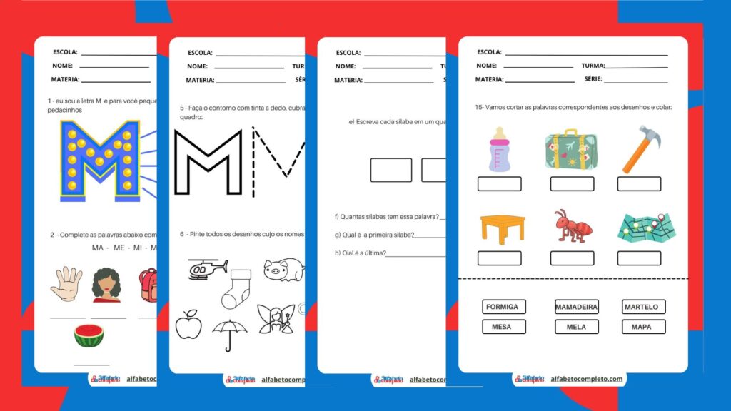 Caderno de Atividades "M" p/ crianças. Educar brincando c/ exercícios envolventes! Aproxime-se da língua portuguesa divertindo-se!