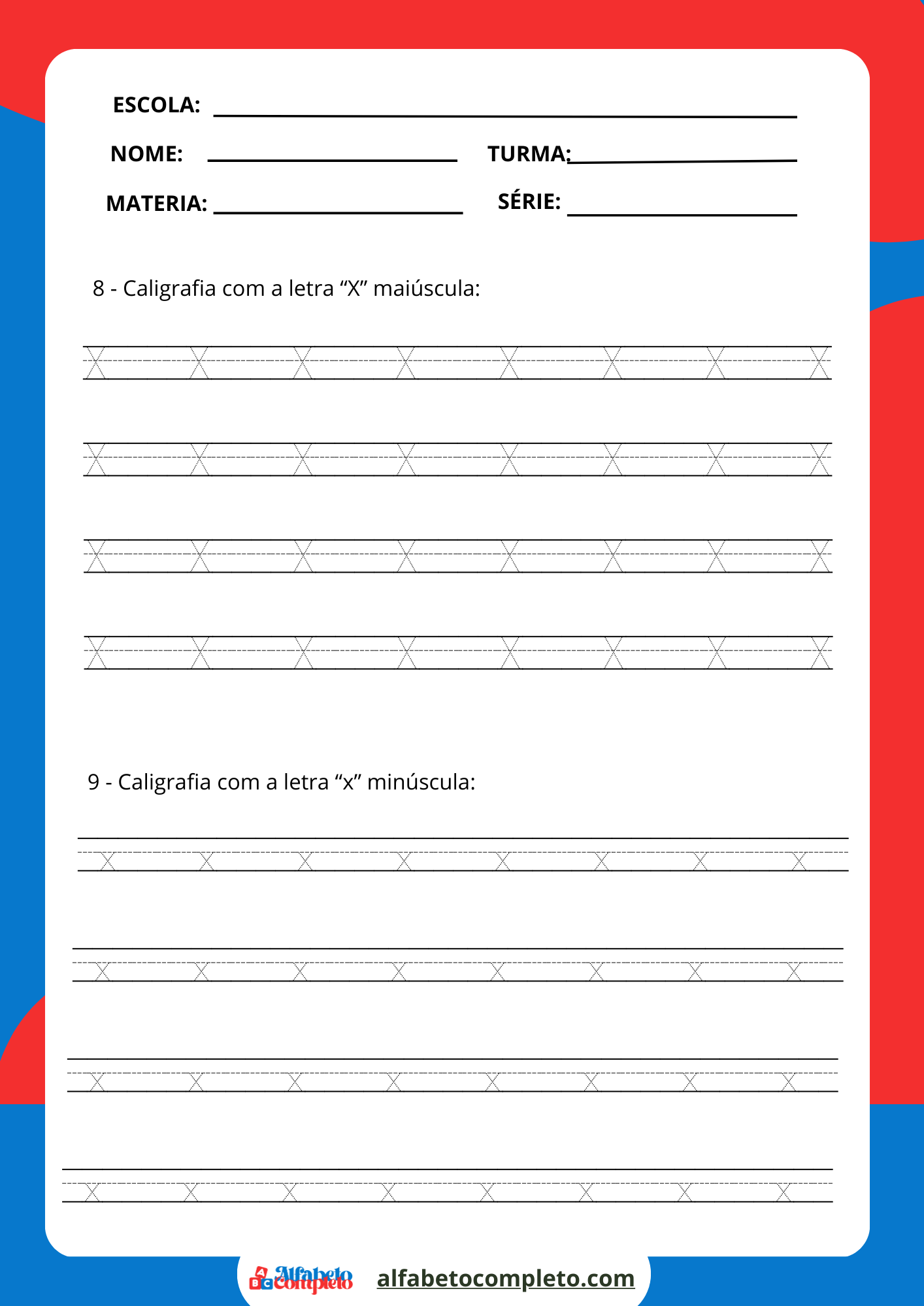 Caligrafia com a letra “X” maiúscula