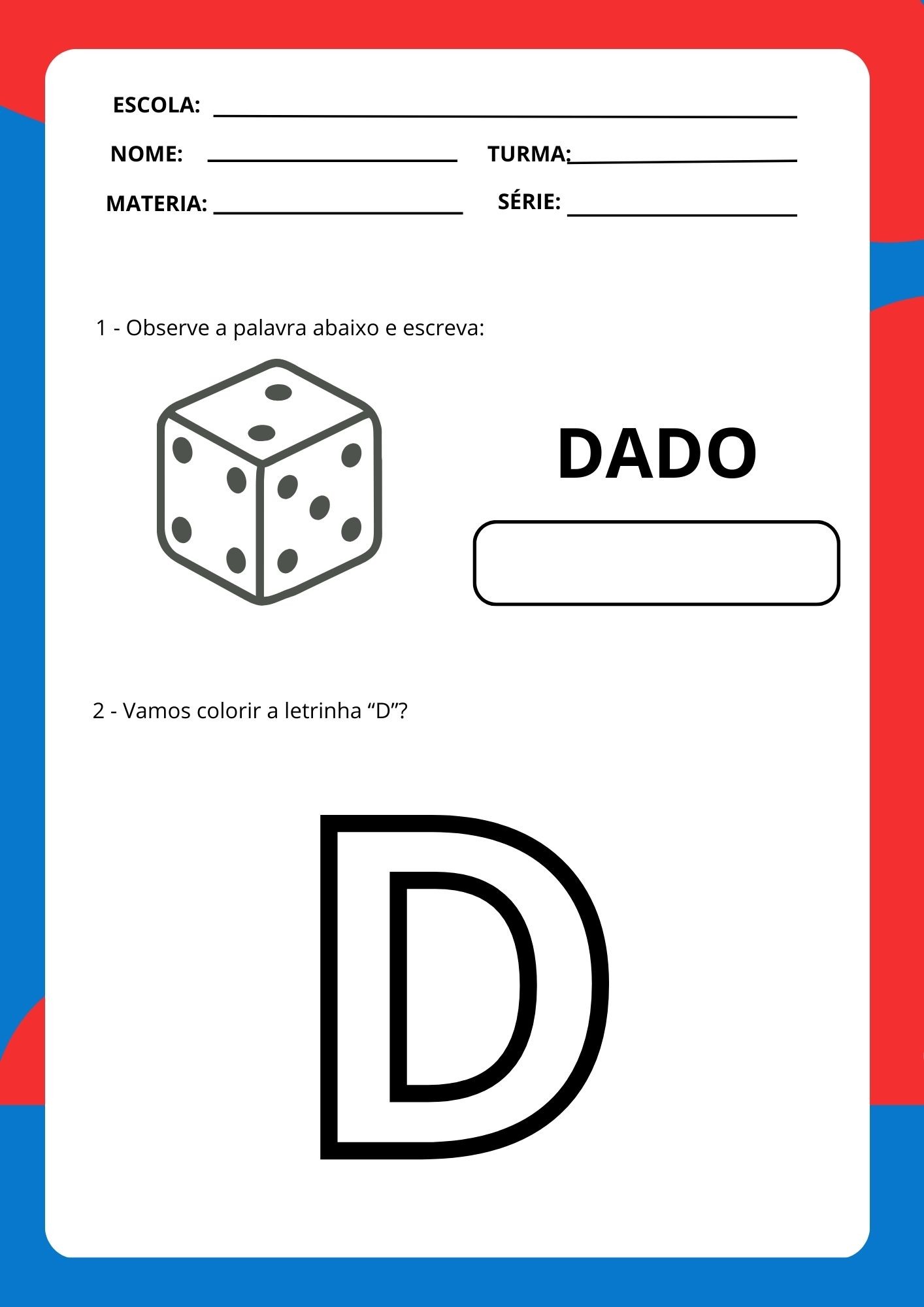 Caderno com 14 Atividades da Letra “D” para a Educação Infantil
